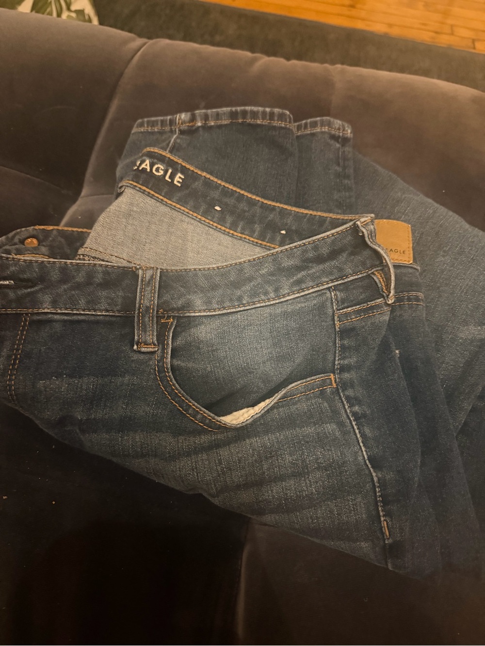 American Eagle Dark Wash Skinny Jeans Super High-Rise Jegging 18 Long - Picture 2 of 4
